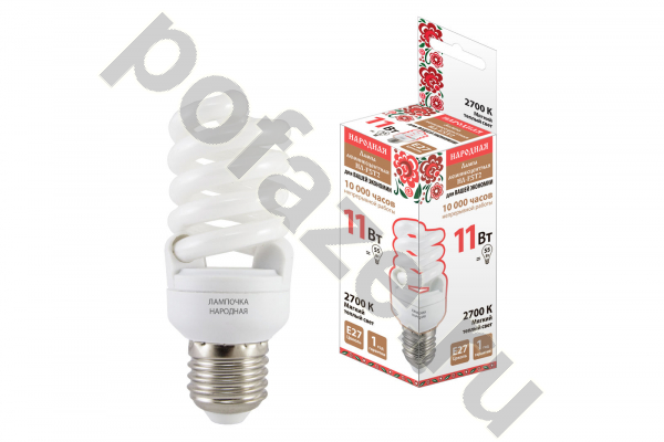 Лампа энергосберегающая спираль TDM ELECTRIC d40мм E27 11Вт 50-180В 2700К