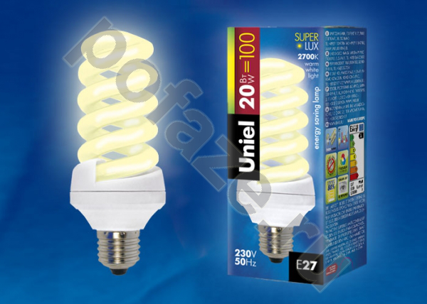 Лампа энергосберегающая спираль Uniel d45мм E27 20Вт 220-240В