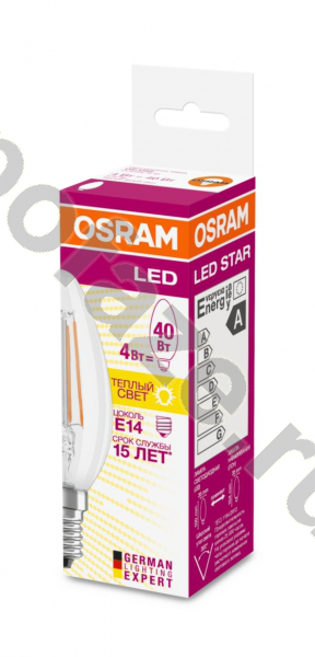 Лампа светодиодная LED свеча Osram d35мм E14 4Вт 300гр. 220-240В 2700К