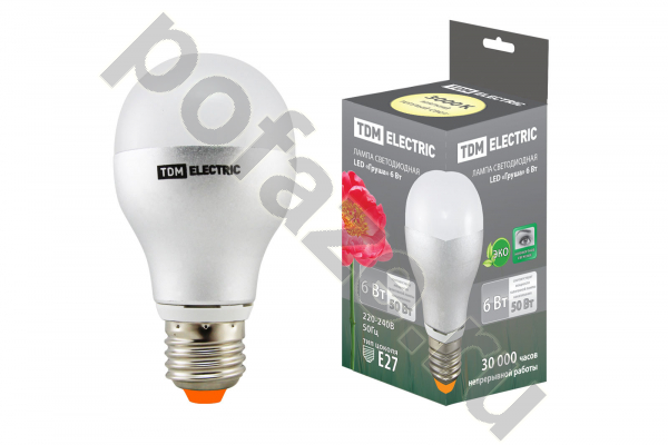 Лампа светодиодная LED грушевидная TDM ELECTRIC d58мм E27 6Вт 30-220В 3000К