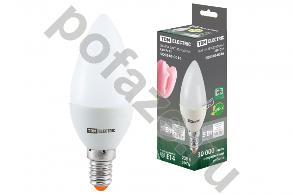 Лампа светодиодная LED свеча TDM ELECTRIC d37мм E14 5Вт 200гр. 30-220В 3000К