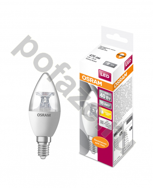 Лампа светодиодная LED свеча Osram d37мм E14 5Вт 200гр. 220-230В 2700К