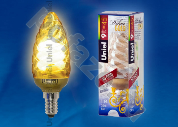 Лампа энергосберегающая свеча Uniel d38мм E14 9Вт 220-240В