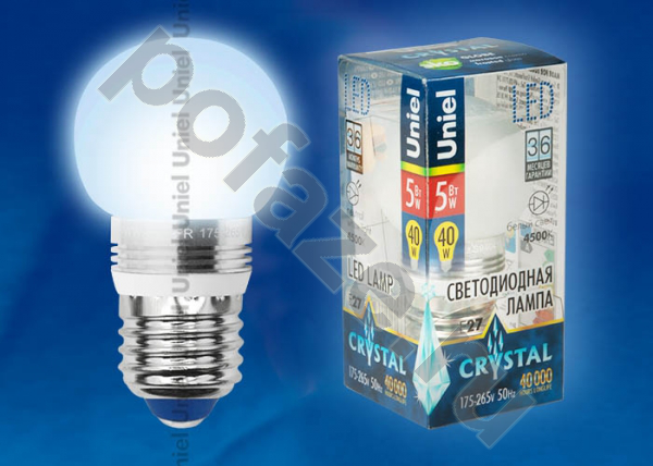 Лампа светодиодная LED шарообразная Uniel d45мм E27 5Вт 360гр. 220-230В