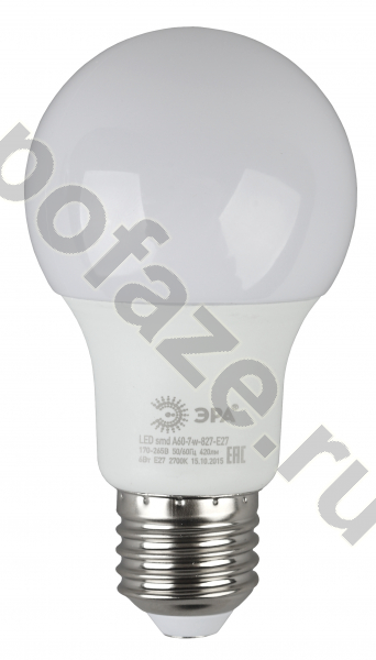 Лампа светодиодная LED грушевидная ЭРА d60мм E27 7Вт 270гр. 170-265В 4000К