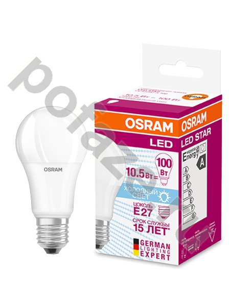 Лампа светодиодная LED грушевидная Osram d60мм E27 10Вт 200гр. 230В 6500К