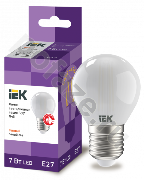 Лампа светодиодная LED шарообразная IEK d45мм E27 7Вт 220-230В 4000К