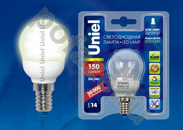 Лампа светодиодная LED шарообразная Uniel E14 2.2Вт