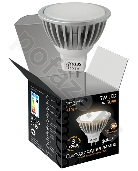 Лампа светодиодная LED с отражателем Gauss d50мм GU5.3 5Вт 120гр. 150-265В 3000К