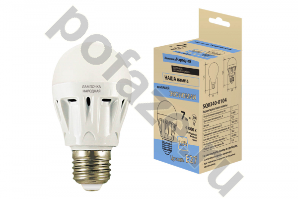 Лампа светодиодная LED грушевидная TDM ELECTRIC d60мм E27 7Вт 270гр. 30-220В 6000К