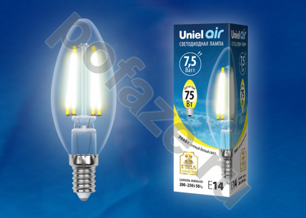 Лампа светодиодная LED свеча Uniel d35мм E14 7.5Вт 360гр. 220-240В 3000К