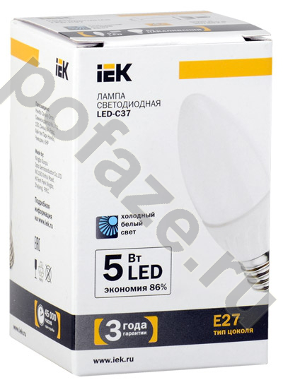 Лампа светодиодная LED свеча IEK d37мм E27 5Вт 230В 4000К