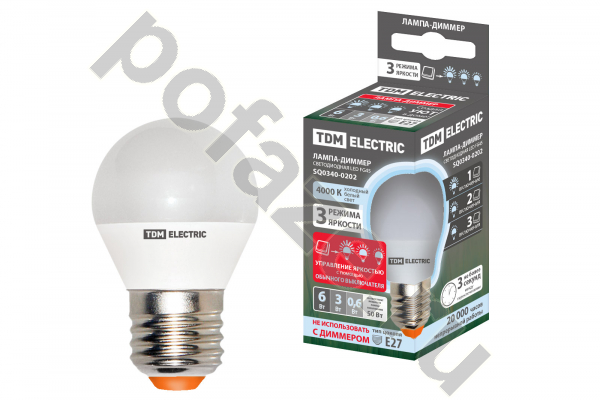 Лампа светодиодная LED шарообразная TDM ELECTRIC d45мм E27 6Вт 270гр. 30-220В 4000К