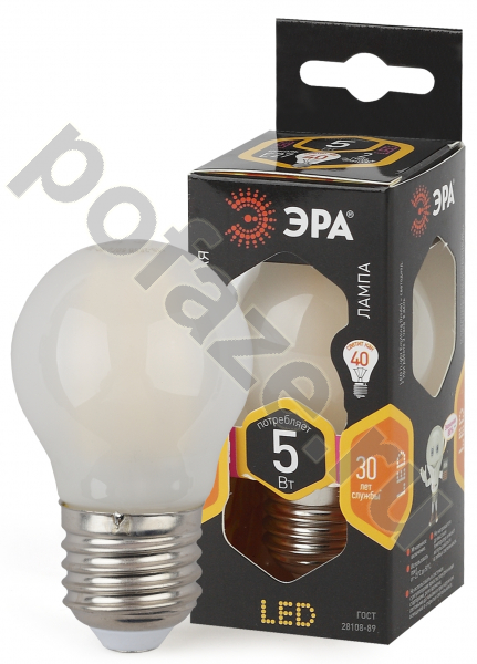 Лампа светодиодная LED шарообразная ЭРА d45мм E27 5Вт 270гр. 170-265В 2700К