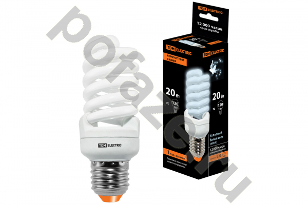 Лампа энергосберегающая спираль TDM ELECTRIC d41мм E27 20Вт 30-220В 4000К