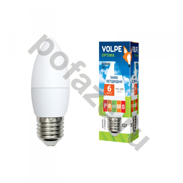 Лампа светодиодная LED свеча Volpe d37мм E27 6Вт 240гр. 200-250В 6000К