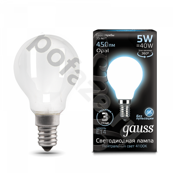 Лампа светодиодная LED шарообразная Gauss d45мм E14 5Вт 360гр. 150-265В 4100К