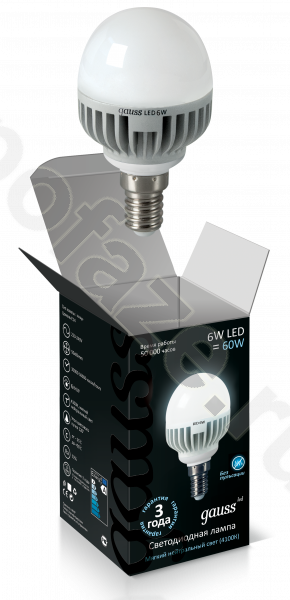 Лампа светодиодная LED шарообразная Gauss d45мм E14 6Вт 210гр. 220-230В