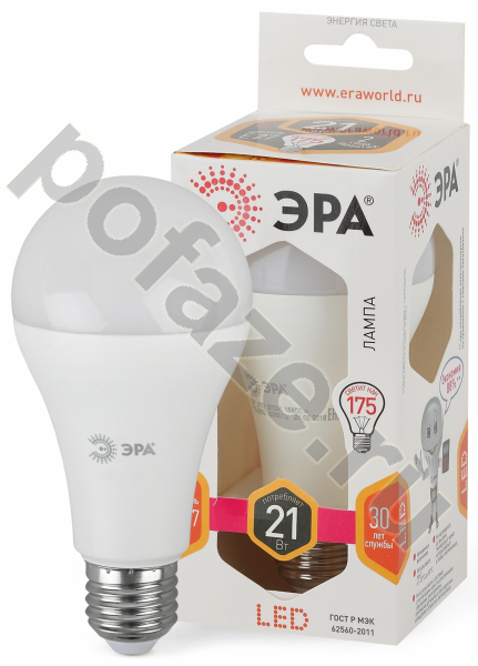 Лампа светодиодная LED грушевидная ЭРА d65мм E27 21Вт 270гр. 170-265В 2700К