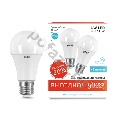 Лампа светодиодная LED грушевидная Gauss d60мм E27 14Вт 240гр. 180-240В 4100К