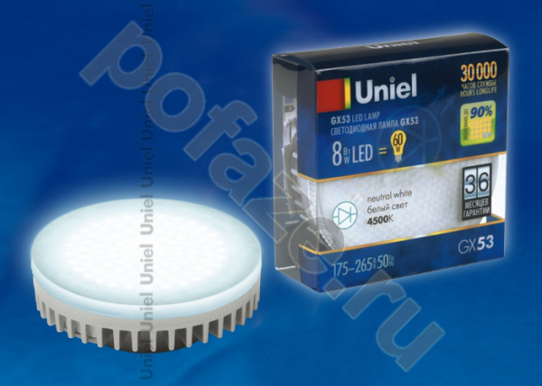 Лампа светодиодная LED таблетка Uniel d75мм GX53 8Вт 110гр. 220-230В