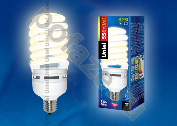 Лампа энергосберегающая спираль Uniel d66мм E27 55Вт 220-240В