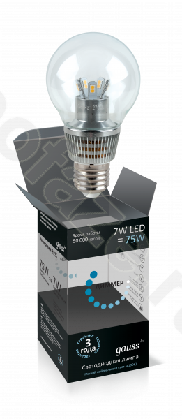 Лампа светодиодная LED шарообразная Gauss d55мм E27 7Вт 360гр. 220-230В