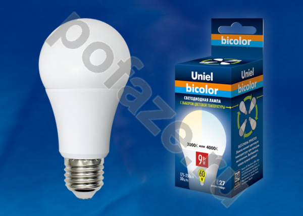 Лампа светодиодная LED грушевидная Uniel d60мм E27 9Вт 240гр. 175-250В 3000-4000К