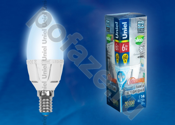 Лампа светодиодная LED свеча Uniel d37мм E14 6Вт 240гр. 220-230В