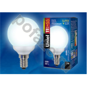 Лампа энергосберегающая шарообразная Uniel d52мм E14 11Вт 220-230В