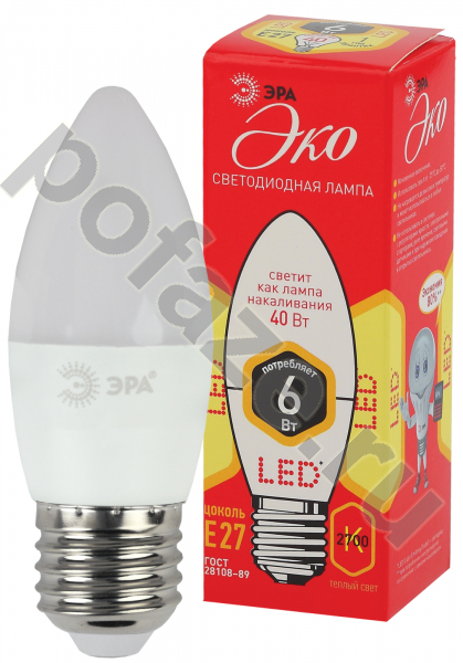 Лампа светодиодная LED свеча ЭРА d35мм E27 6Вт 270гр. 220-240В 2700К