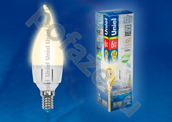 Лампа светодиодная LED свеча на ветру Uniel d37мм E14 6Вт 240гр. 220-230В