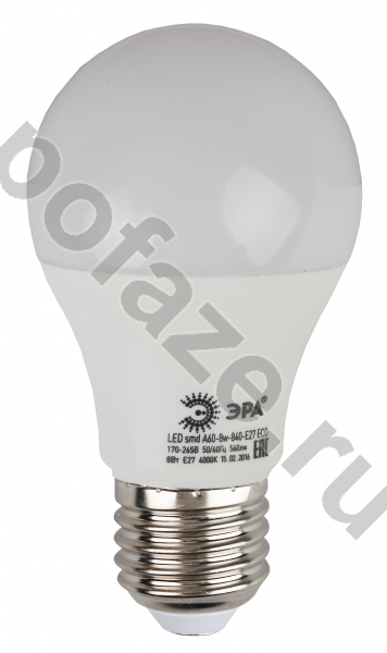 Лампа светодиодная LED грушевидная ЭРА d60мм E27 8Вт 270гр. 220-240В 2700К