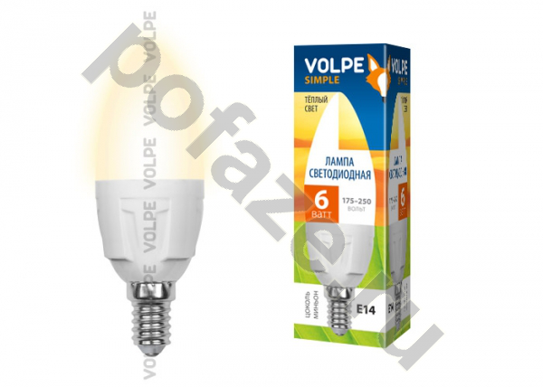 Лампа светодиодная LED свеча Volpe d37мм E14 6Вт 240гр. 220-230В