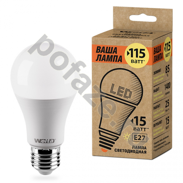 Лампа светодиодная LED грушевидная Wolta d60мм E27 15Вт 220-230В 3000К