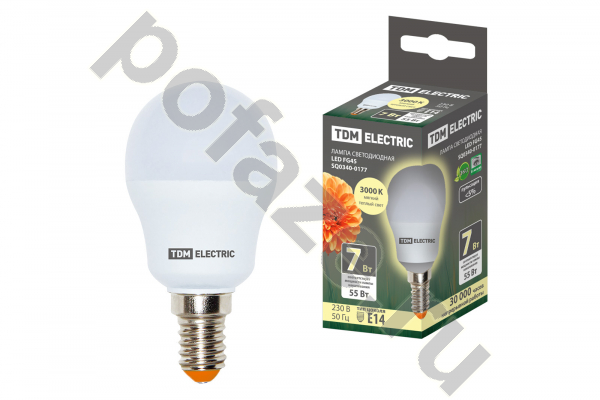 Лампа светодиодная LED шарообразная TDM ELECTRIC d45мм E14 7Вт 200гр. 230В 3000К