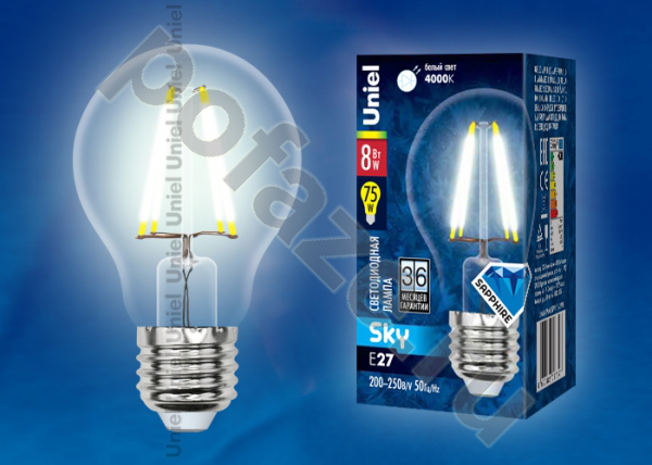 Лампа светодиодная LED грушевидная Uniel d60мм E27 8Вт 360гр. 220-230В 4500К