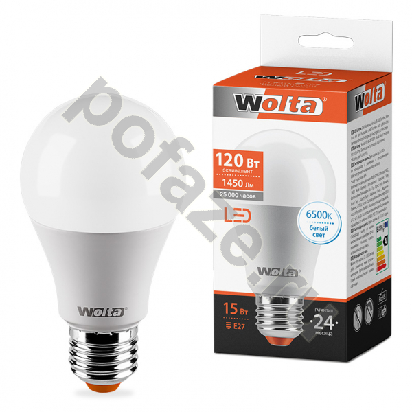 Лампа светодиодная LED грушевидная Wolta d60мм E27 15Вт 200гр. 220-240В 6500К