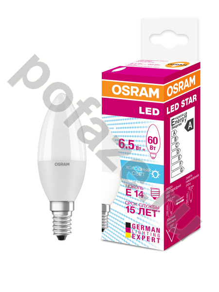 Лампа светодиодная LED свеча Osram d37мм E14 6.5Вт 200гр. 220-240В 4000К