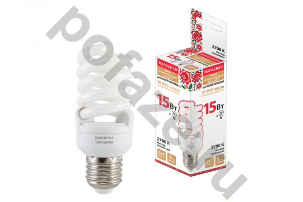 Лампа энергосберегающая спираль TDM ELECTRIC d42мм E27 15Вт 50-180В 2700К
