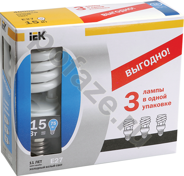 Лампа энергосберегающая спираль IEK E27 15Вт 220-230В 4000К