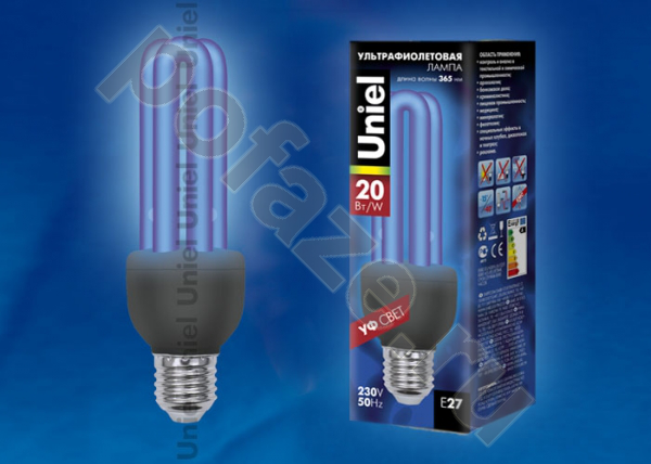 Лампа ультрафиолетовая УФ прямолинейная Uniel d54мм E27 20Вт 220-240В