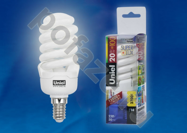 Лампа энергосберегающая спираль Uniel d40мм E14 20Вт 220-240В
