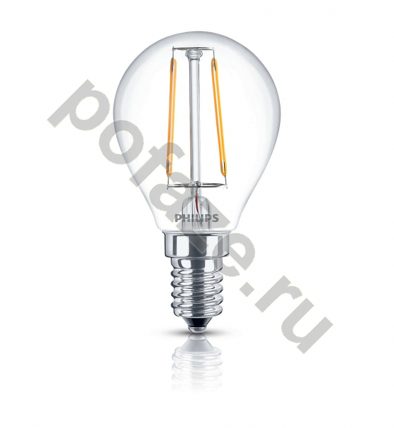 Лампа светодиодная LED шарообразная Philips d45мм E14 2.3Вт 360гр. 220-240В 2700К