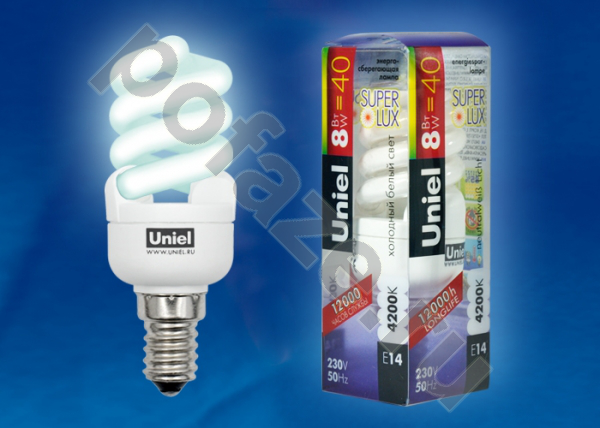 Лампа энергосберегающая спираль Uniel d32мм E14 8Вт 220-240В