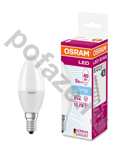 Лампа светодиодная LED свеча Osram d35мм E14 5Вт 200гр. 220-240В 4000К