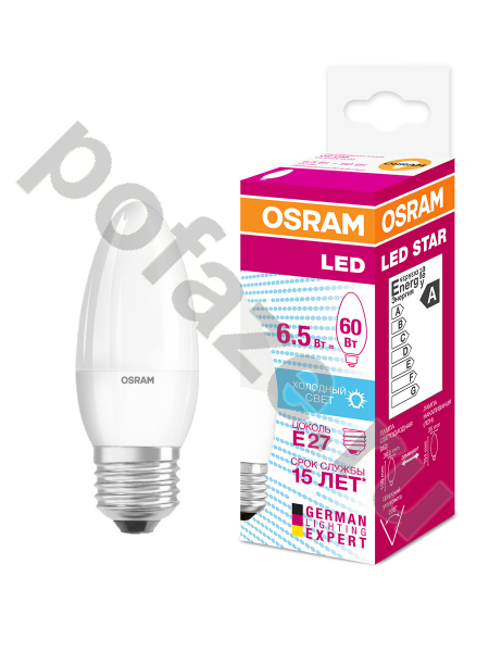 Лампа светодиодная LED свеча Osram d37мм E27 6.5Вт 200гр. 220-240В 4000К