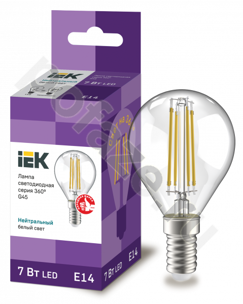 Лампа светодиодная LED шарообразная IEK d45мм E14 7Вт 220-230В 4000К