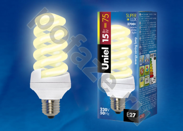 Лампа энергосберегающая спираль Uniel d43мм E27 15Вт 220-240В