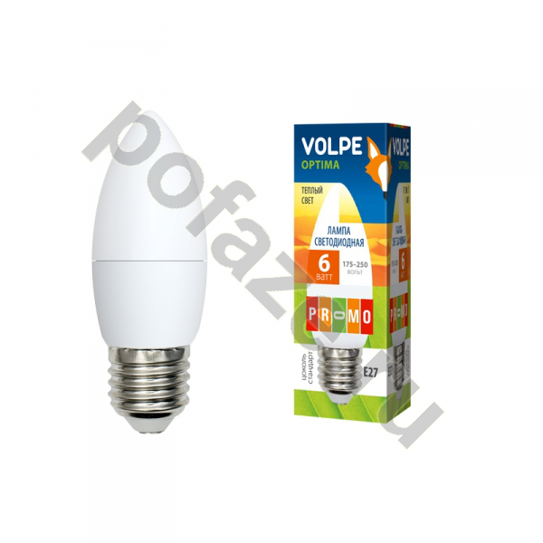 Лампа светодиодная LED свеча Volpe d37мм E27 6Вт 230гр. 220-230В 3000К